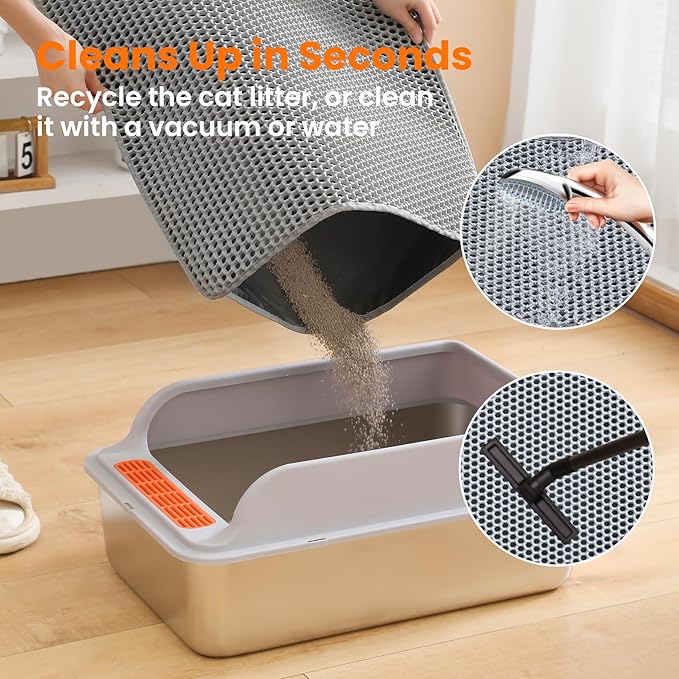 Small Cat Litter Mat, 20x14’’ Double Layer Honeycomb Cat Litter Box Mat, Non Slip Waterproof Urine Proof Litter Trapping Mat for Floor, Kitty Litter Pad, Indoor Pet Supplies, Gray