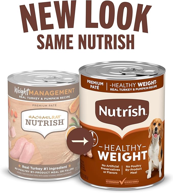 Nutrish Rachael Ray Weight Management Wet Dog Food Premium Paté Real Turkey & Pumpkin Recipe, 13 oz. Can, 12 Count