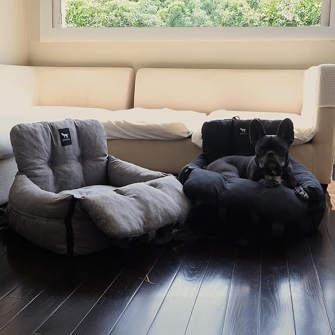 JACKO & CO - Premium Dog Car Seat v2 Booster Seat for Small & Medium Pets Under 25lbs - Machine Washable w Removable Cover, Water Resistant w Clip-On Leash for Front or Back Seat (Grey/Small (1-25lbs)