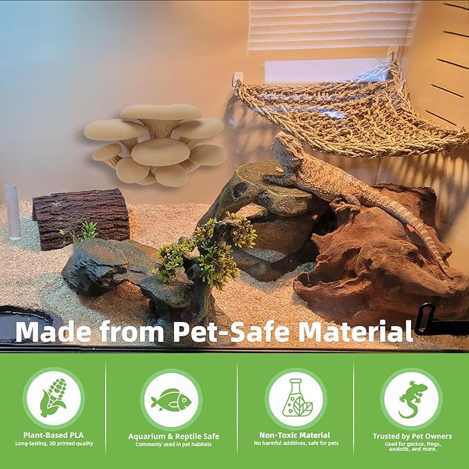 Mushroom Decor for Reptile Tank, Fish Tank, Pet-Safe Bearded Dragon Tank Accessories, Realistic Terrarium Plants for Leopard Geckos, Crested Geckos, Tree Frogs, Snakes (Forest, Cluster Cap)