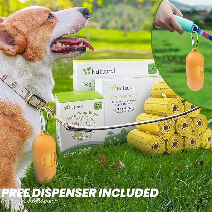 Poop Bags for Dogs-1050 Counts, 70 Rolls With a Free Dispensers, Biodegradable Poop Bags Made of Cornstarch, Size: 9x13 Inch, Extra Thick Strong and 100% Leak Proof (Yellow)