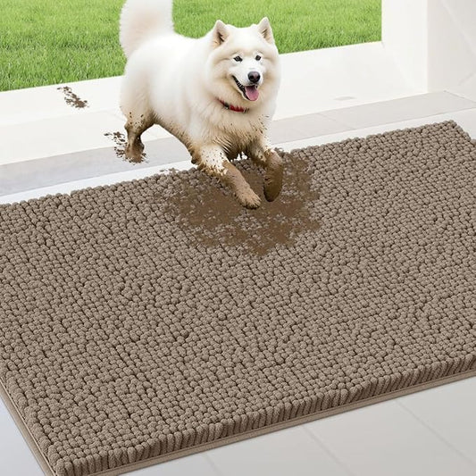 IM HOME Extra Large 60" x 36" Beige Dog Door Mats for Muddy Paws, Chenille Absorbent Dog Mat, Non Slip Heavy Mud Mat for Dogs, Soft Pet Bed Mat for Entryway, Mud Paws, Inside Floor