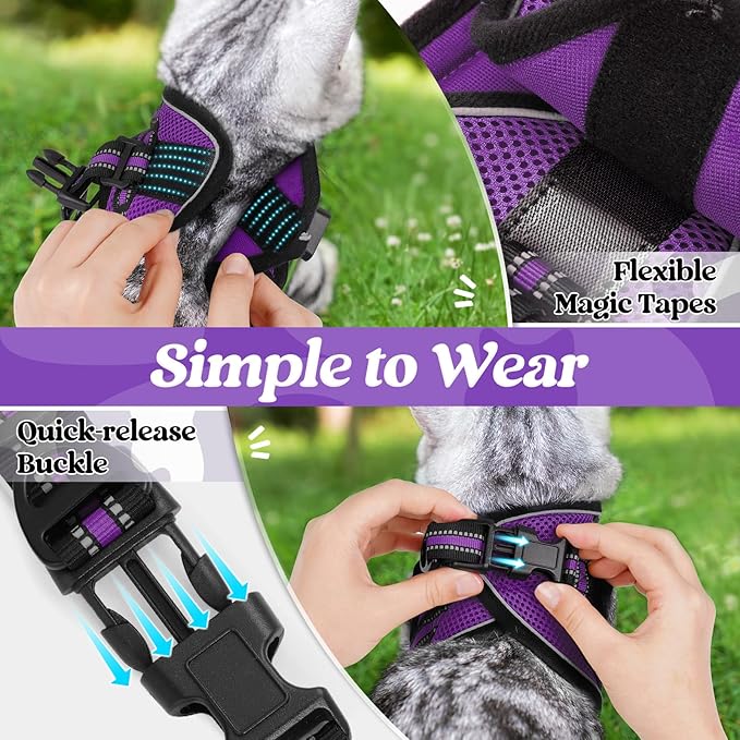 rabbitgoo Cat Harness and Leash Set for Walking Escape Proof, Adjustable Soft Kittens Vest with Reflective Strip for Cats, Comfortable Outdoor Vest, Purple, XL