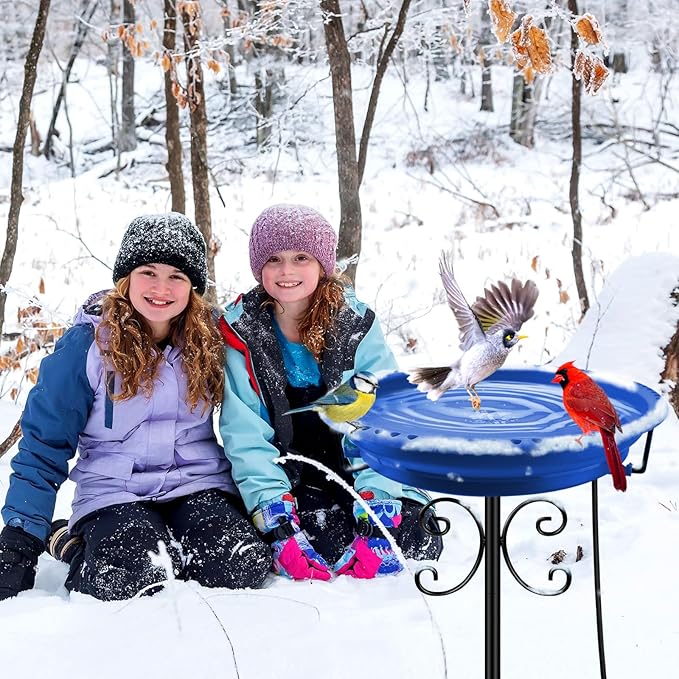 Daoeny Heated Bird Bath for Winter, Upgraded 100W Heated Bird Baths for Outdoors Thermostat Control with 5-Prong Metal Base, Heated Bird Bath for Outside Winter Garden Patio Yard Lawn (Blue)