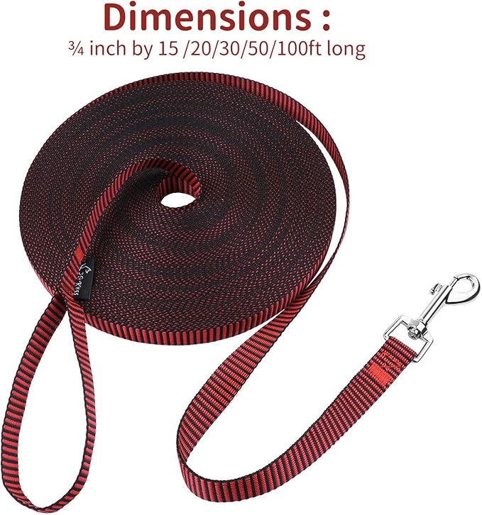 Hi Kiss Dog/Puppy Obedience Recall Training Agility Lead - 15ft 20ft 30ft 50ft 100ft Training Leash - Great for Training, Play, Camping, or Backyard(50ft,Black_red)