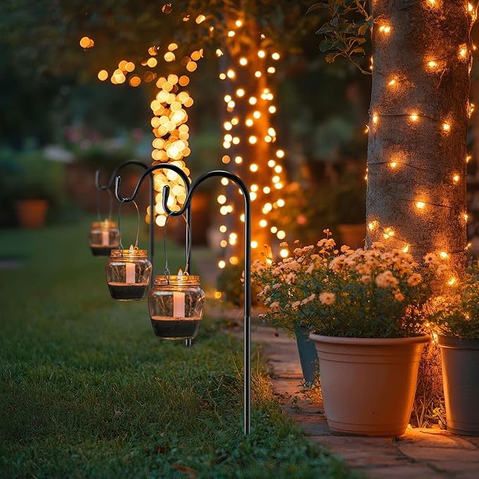 6 Pcs 15 Inch Shepherds Hook for Outdoor Adjustable Bird Feeder Pole Metal Steel Shepard Hooks for Hummingbird Stand Feeder Pole for Garden Plant, Lantern, Hanging Wedding Decor