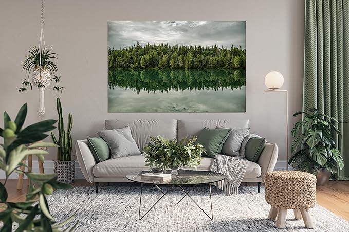 Nature Wall Art Prints - Ocean Forest Mountain Lake Canvas Landscapes - Small to Extra Large Living Room Bedroom Kitchen Bathroom Décor (Forest Reflection, 20L" x 30W")