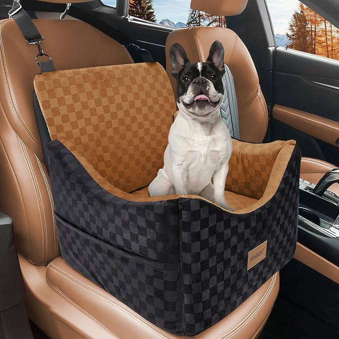 JOEJOY Elevated Dog Car Seat for Small/Medium Dogs up to 35 lbs, Memory Foam Pet Booster Seat with Detachable Washable Cover, Portable Travel-Safe Bed for Cars with Safety Belts and Storage Pockets