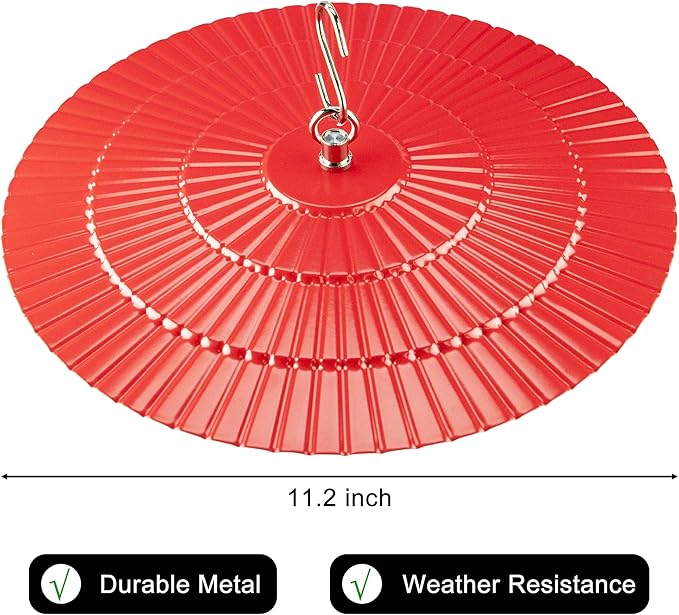 11.2" Metal Bird Feeder Rain Guard, Red Dome Shield Cover Umbrella Shade for Hummingbird Oriole Feeder, Baffles for Bird Feeders