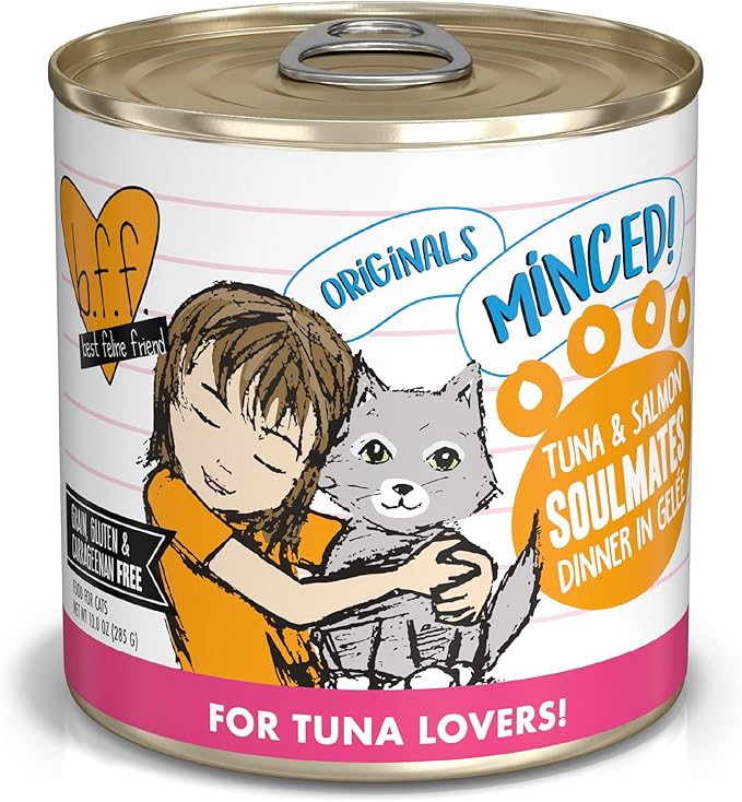 Weruva BFF Minced Natural Wet Cat Food, Tuna and Salmon Soulmates in Gelee, 10oz Can, Pack of 12