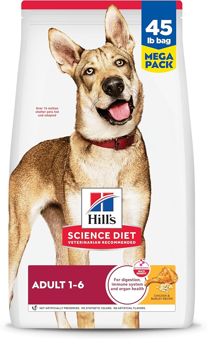 Hill's Science Diet Adult 1-6, Adult 1-6 Premium Nutrition, Dry Dog Food, Chicken & Barley, 45 lb Bag