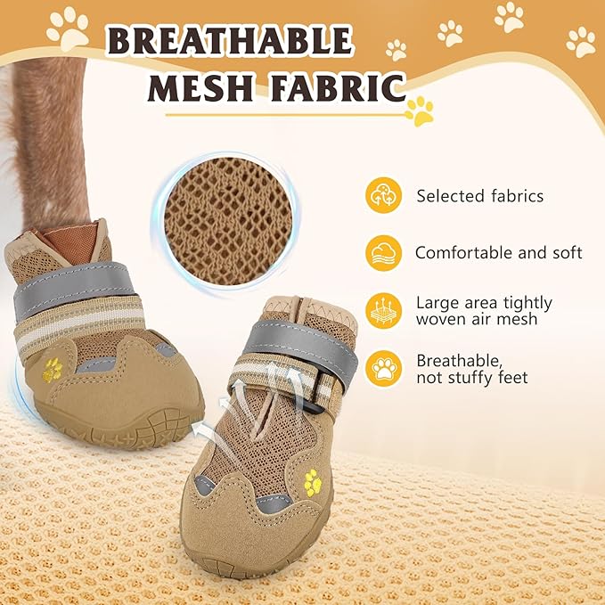 Dog Shoes for Large Medium Small Dog, Mesh Breathable Dog Shoes for Hot Pavement, Anti-Slip Dogs Boots Paw Protectors with Reflective for Outdoor Walking Indoor Hardfloors (Size 6)