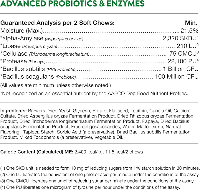 NaturVet Advanced Probiotics & Enzymes, PB6 Dog Soft Chews to Help Sensitive Stomachs and Digestive Issues, Hickory Smoked Bacon Flavored Pet Supplement for Dogs Over 6 Weeks, 70 Count Jar