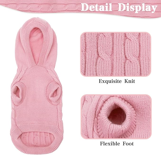PUPTECK Winter Dog Cat Sweater Coat - Soft Cold Weather Clothes Knitwear for Kitties & Small Dogs Indoor Outdoor Walking Warm, Knitted Classic for Doggies Kitties Girls Boys, Pink L
