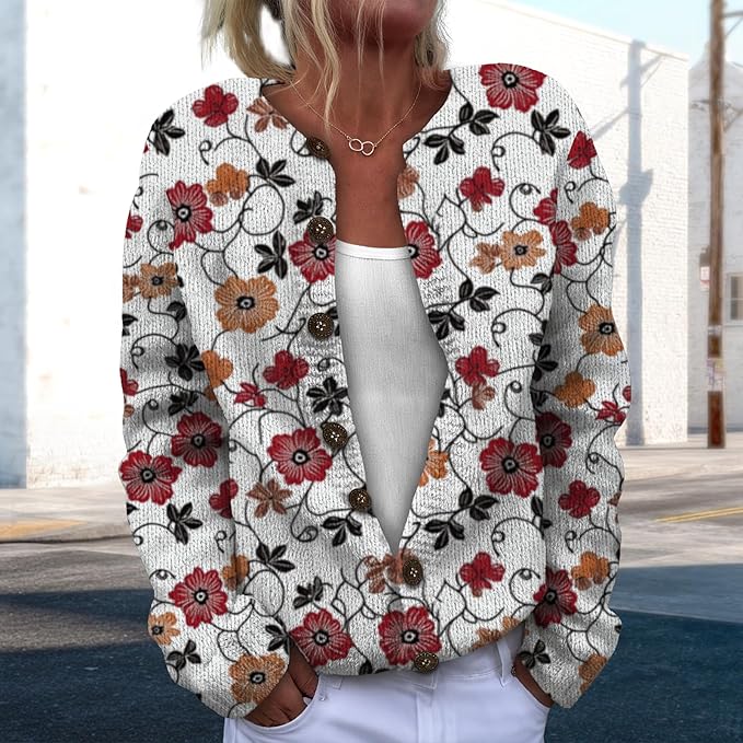 Women Sweaters Cardigan Fashion Long Sleeve Crewneck Sweaters Button Chunky Outerwear Fall Winter Casual Wear