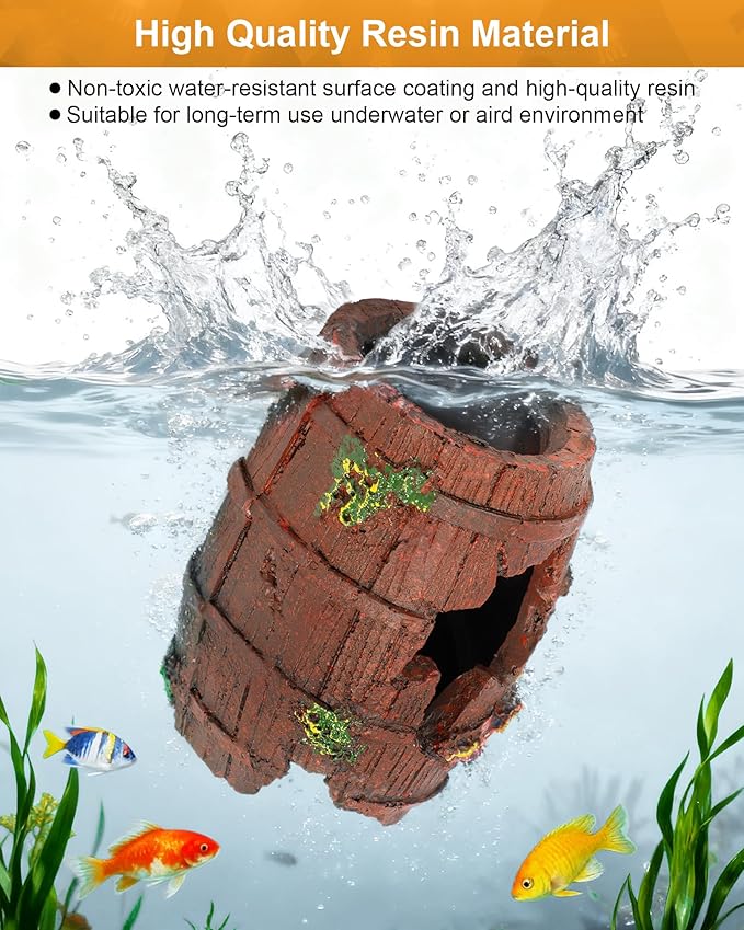 TRUVIC Fish Tank Decorations - Aquarium Cave Decor, Resin Hollow Tree Trunk Reptile Hide & Betta Log Hideout for 20 Gallon Tank, Fish Accessories Shelter Cave