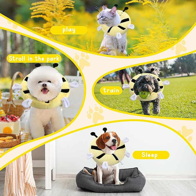 Adjustable cat Cone Collar Soft to Stop Licking After Surgery for Kitten, Alternative to Cone of Shame cat, Donut Cone for Cats, pet Elizabethan Collar (Bee, Small)