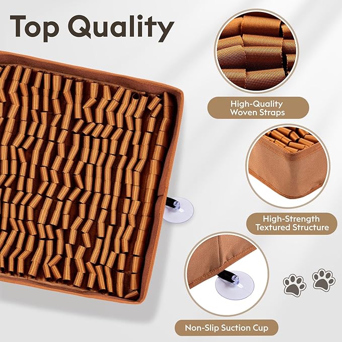 Snuffle Mat for Dogs, Dog Puzzle Mat, Interactive Dog Toys for Enrichment,Sniff Mats with Non-Slip Backing,Suitable for Breeds and Sizes of Dogs (Brown, 17" X 15")
