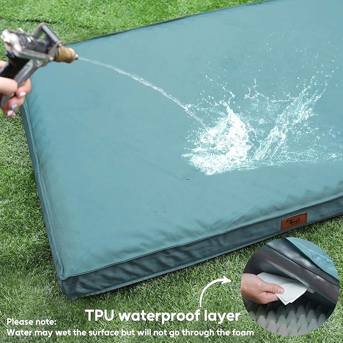 Outdoor Dog Bed for Small Dogs, Waterproof Dog Crate Bed for Small Dogs, Orthopedic Egg Crate Foam Puppy Beds with Washable and Removable Oxford Cover, Light Blue