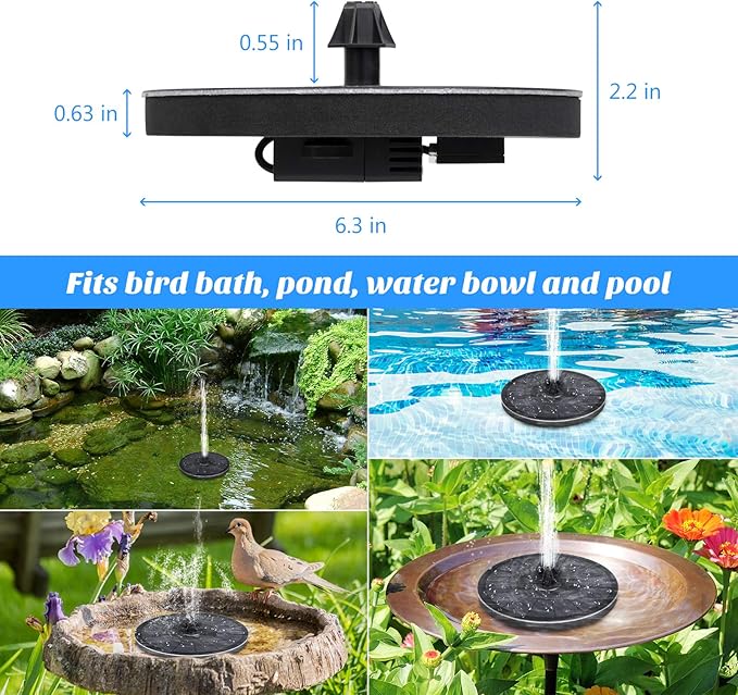 Mademax Upgraded Solar Fountain with 4 Easy Install Nozzle and Fixer, Solar Powered Fountain Pump for Bird Bath, Garden, Pond, Pool, Fish Tank, Outdoor