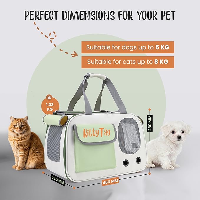 Pet Carrier, Puppy Small Dog Carrier, Cat Carrier Bag, Waterproof Premium PU Leather Carrying Handbag for Outdoor Travel Walking Hiking Shopping (Green)