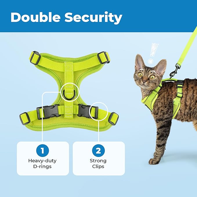 Voyager Escape Proof Cat Harness and Leash Set with Reflective Stitching, Neoprene Handle 5ft - Supports Small, Medium and Large Cats, Kittens for Walking by Best Pet Supplies - Lime, XXXS
