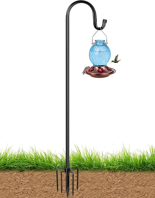 XDW-GIFTS Bird Feeder Pole for Outdoor, 76 Inch Shepherds Hooks Heavy Duty Garden Pole for Hanging Plant Basket, Solar Light Lanterns, Garden Plant Hanger Stands with 5 Base Prongs