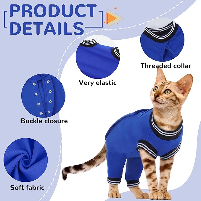 PUMYPOREITY Cat Recovery Suit for Hind Legs, Cat Surgical Spay Suit with Leg Sleeves to Stop Licking, Long Rear Sleeve Wound Cover Abdomen Kitten Onesie, Blue, S