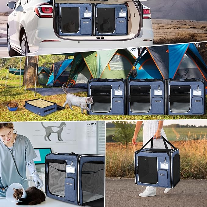 Petskd Combinable Large Cat Carrier with Litter Box for Car Travel, 19"x17"x18" Portable Soft Pet Carrier for 2 Small Cats with Safty Zipper Locks for Vet