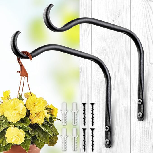 Durable Plant Hangers Brackets: 2 Pack 8 Inch Outdoor Metal Hanging Plant Brackets - Rustproof Wall Hooks for Hanging Flower Basket Bird Feeders Wind Chimes and Lanterns