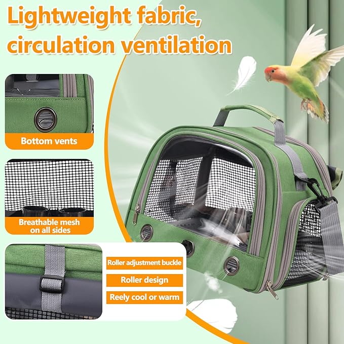Bird Backpack,with Feeder Cups Tray Perch Portable Breathable Bird Carrier,for Small Birds Parrots Cockatiels (Gray)