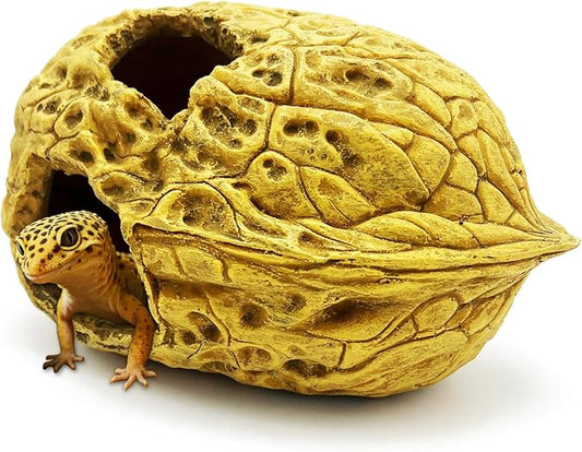 Leopard Gecko Reptile Hide Terrarium Décor Bearded Dragon Walnut Hideout Tank Accessories Decoration Cave Amphibian Habitat