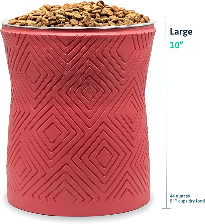 Pet Junkie Santa Fe Single Elevated Dog Bowl Stand with Removable Stainless Steel 44oz Inner Bowl for Medium to Large Breed - Raised Dog Food or Water Station (Large, Coral Pink)