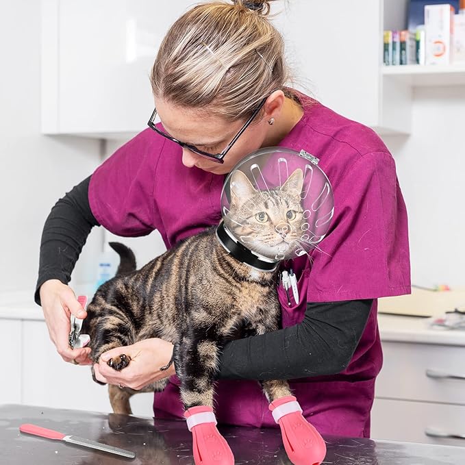 Cat Muzzle for Grooming Cat Adjustable Hood with Paw Covers Nail Clipper Trimmer Brush Tick Remover Tool Kitten Breathable Anti Bite Muzzles Silicone Anti Scratch Boots for Cats Bathing Shaving