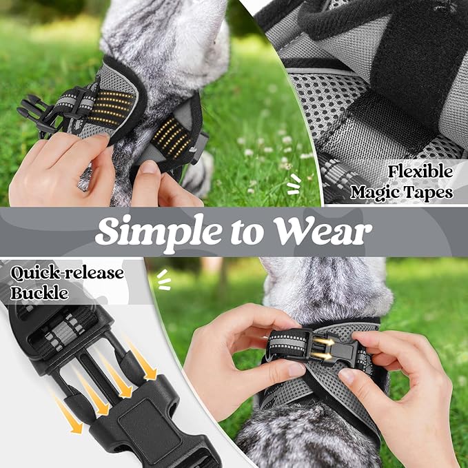 rabbitgoo Cat Harness and Leash Set for Walking Escape Proof, Adjustable Soft Kittens Vest with Reflective Strip for Cats, Comfortable Outdoor Vest, Grey, M