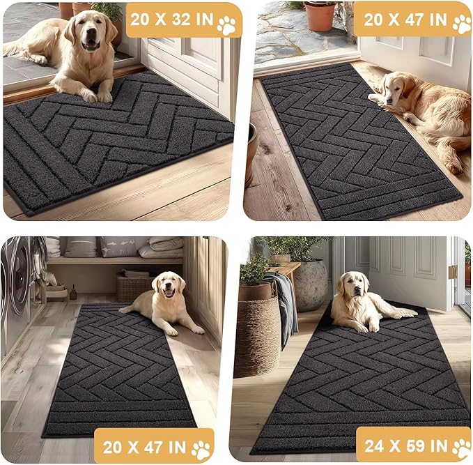 Tindbea Dog Mat for Muddy Paws,Absorbs Moisture Dirt Non-Slip Washable Mud Mat for Dogs,Soft Rubber Backing Front Inside Pet Rug for Entryway, Mud Dog Paws, Patio(24"x59",Charcoal)