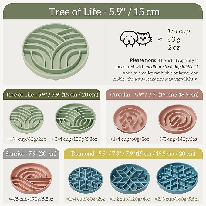 OHMO Slow Feeder Dog& Cat Bowl, Silicone Puppy Cat Food Bowl with Anti-Slip Suction Cup Slow Down Small Dogs Eating, Anti Choking (S-Tree of Life,Camo Green)