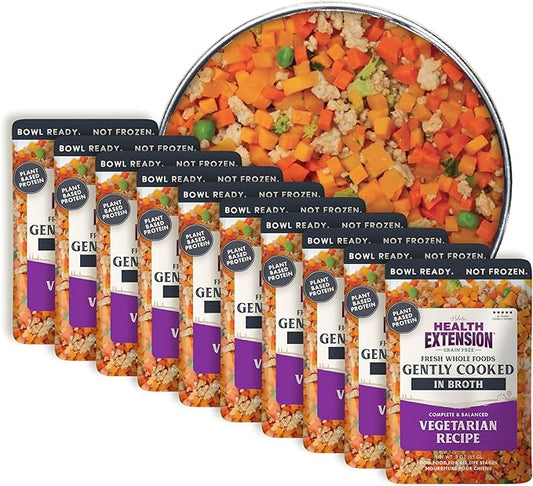 Health Extension Gently Cooked Grain-Free Vegetarian Formula Dog Food, Human-Grade & Shelf-Stable with Superfoods, Supports Digestion, Immunity, Skin & Coat, 3 oz Pouch (Pack of 10)