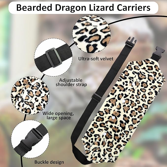 Bearded Dragon Leash and Harness Set, Bearded Dragon Accessories(Include Leopard Print Chest Pack, Lizard Clothing＆Leash, Small Straw Hat), Beardeds Dragon Decor Suit for Outdoor Travel