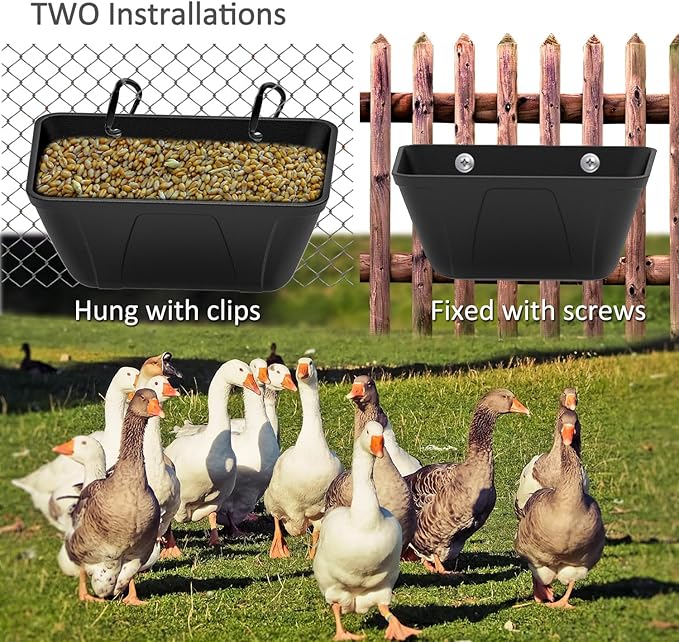 Fence Hanging Chicken Feeder for Duck, Piglets, Goat Feeder Poultry Feeding Container for Livestock Feed Trough Water Bucket(4)