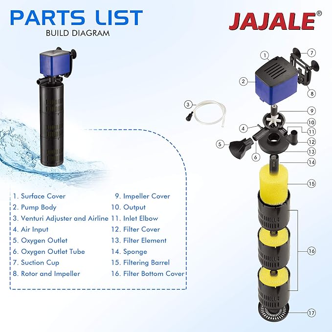 Water Pump 475 GPH 3-in-1 Submersible Internal Filter Aquarium Powerhead Water Pump Ultra Quiet for Aquarium,Fish Tank-4 Pack