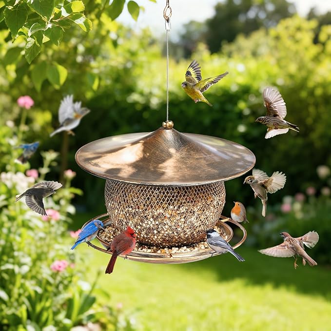 LBTING Bird Feeder for Outside, Squirrel Proof Wild Bird Feeder, Metal Bird Feeders for Hanging Outdoors Garden Yard, Round Lantern-Shaped
