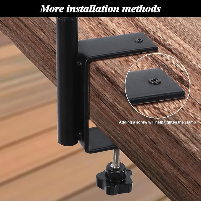 FEED GARDEN Deck Bird Feeder Pole, 42 Inches, Multiple Hooks, Adjustable, Detachable, Heavy Duty Steel, Stable, Black, BirdFeeders Porch for Deck Kit for Outside Bird Feeders and Plant Hangers