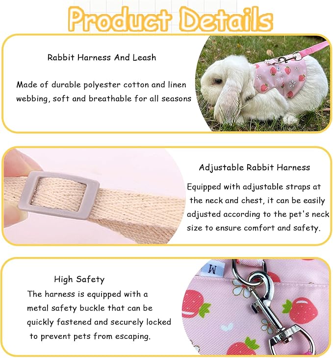 2-Pack Small Pet Harness & Leash Set – Soft, Adjustable Vest for Rabbits, Kittens, Squirrels & More (Pink, M)