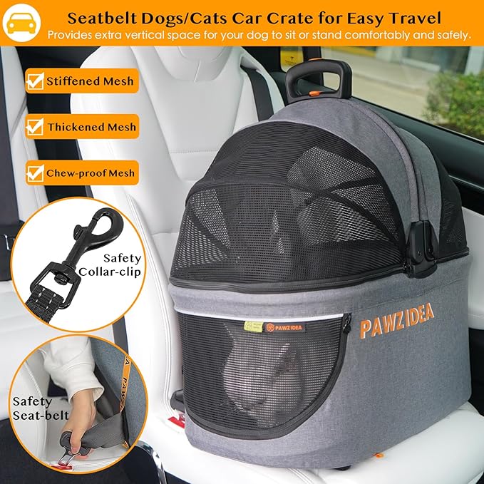 PAWZIDEA Pet Stroller 4 in 1, Dog Strollers for Small/Medium Dogs with Detachable Carrier Easy Lock Canopy, Seatbelt Puppy Car Seat, Cozy House, Foldable & Lightweight Jogger Cat Stroller, 4 Wheels