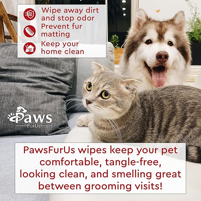 PawsFurUs® All-Natural Pet Wipes for Dogs & Cats - Doctor-Formulated for Total Pet Care with Antifungal & Antibacterial Protection, pH Balancing, Moisturizing, Deodorizing & Fast Itch Relief - 72ct.