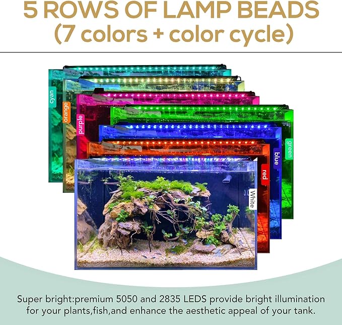 hygger 26W 24/7 Lighting Aquarium LED Light, Sunrise-Daylight-Moonlight Mode and DIY Mode, Adjustable Timer Adjustable Brightness Fish Tank Light with Extendable Bracket 7 Colors for Planted Tank