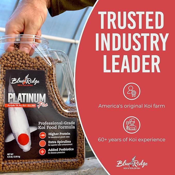 Blue Ridge Koi Fish Food 4.5lb - Koi Food 3/16” Platinum Pro Formula Goldfish Food, Premium Fish Food for Ponds, Ponds Fish Food, Floating Pond Pellet