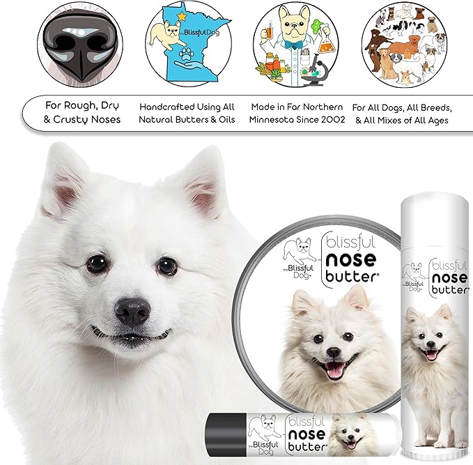 The Blissful Dog American Eskimo Nose Butter for Dry, Cracked Skin, Lick-Safe Dog Nose Balm with Moisturizing Shea Butter, Almond, Olive, and Essential Oils, Pet Supplies, Uncented, 0.15 oz.