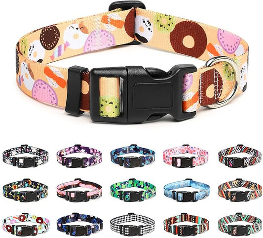 Mercano Adjustable Dog Collar - Special Design Patterns, Soft Nylon Comfortable Durable Pet Collar for Small Medium Large Dogs (M, Beige Cookie)